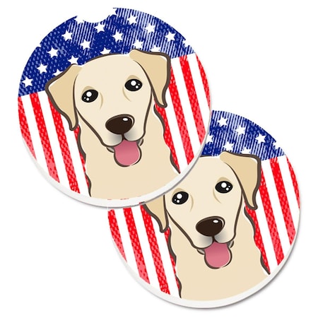 Carolines Treasures American Flag and Golden Retriever Set of 2 Cup Holder Car Coaster BB2182CARC